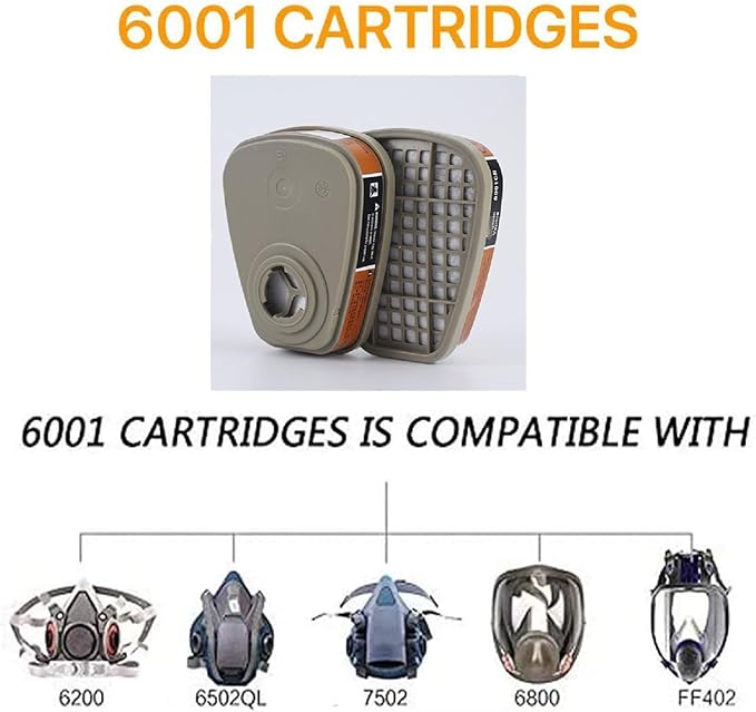 for Respirator, Dust Proof, Organic Vapor, Pollen and Chemical Cartridges, Compatible with 6200, 6800, 7502, FF402 Respirator (2 Pack), 2 Individual Filter Cartridges