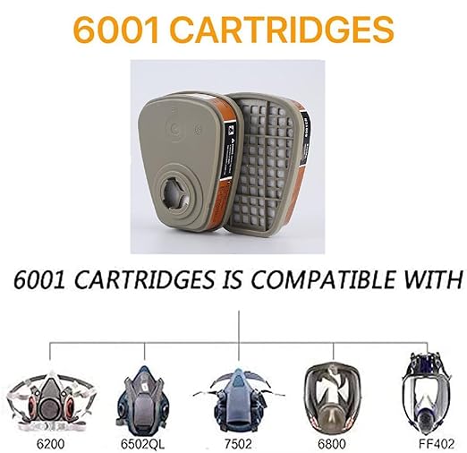 6001 Activated Carbon Filter Cartridges Replacement for Gas Respirator, Filter Cartridges Suitable for 6100/6200/7501/7502/6502/6800 30PCS(15Pack)