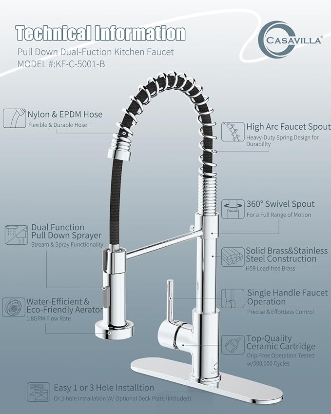 Kitchen Faucet,Chrome Kitchen Faucet with Soap Dispenser and Deck Plate,Faucet for Camper Farmhouse RV Kitchen Sink,Single Handle Stainless Steel Kitchen Sink Faucets with Pull Down Sprayer