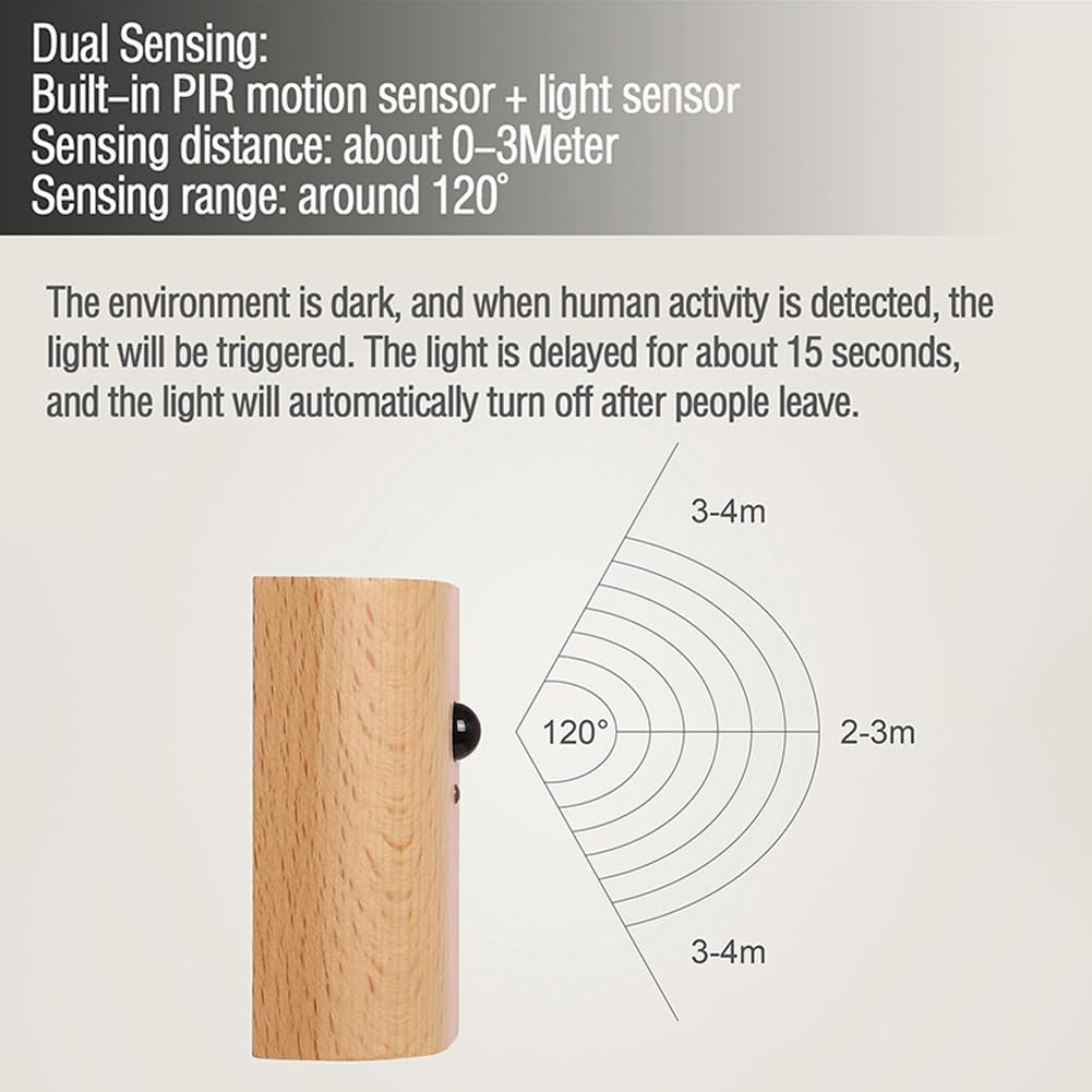 LANDGOO White Ash Wood Night Light Step Light - Smart Motion Sensor Stair Lighting, Rechargeable 2700K LED for Bedroom Hallway Safety, Easy Install (1 Pack)