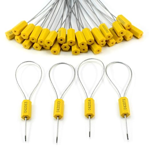1000 pcs Anti-Theft Security Cable Ties Numbered Steel Wire Security Tags Pull-Tite Metal Cable Truck Seals Self-Locking Padlock Safety Shipping Strap for Truck Trailer Doors(Yellow)