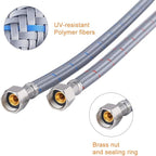 WOWOW 20'' Faucet Supply Hose Braided Nylon Supply Hose Sink Faucet Supply Lines 3/8" Comp x 1/2" Comp Length Bathroom Faucet Line Replacement Parts Basin Faucet Hoses 2 PCS