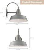 Builder Essentials Heritage Collection Gooseneck RLM Style Outdoor Farmhouse Barn Light with 12in Shade in Anti-Rust Brushed Nickel Finish, Overall Extension 14in E26 Base Lamp