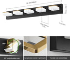 Bathroom Vanity Light - 5-Lights LED 30W - Dimmable Over Mirror Light Fixture for Brightening Your Bath - Gold and Black Wall Sconces with Acrylic Lampshade - Daylight 5500K