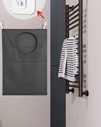 Hanging Laundry Hamper Bag – Space-Saving Dirty Clothes Storage with Free Adjustable Stainless Steel Over-the-Door Hooks & 2 Suction Cup Hooks – Ideal for bathrooms, bedrooms & dorms