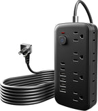 Surge Protector Power Strip - 8 AC Outlets & 6 USB Ports (4A/2C), 1080J Extension Cord with Multiple Outlets, 2-Sided Outlet Extender, 10FT Extension Cord, Wall Mount for Travel, Dorm Room