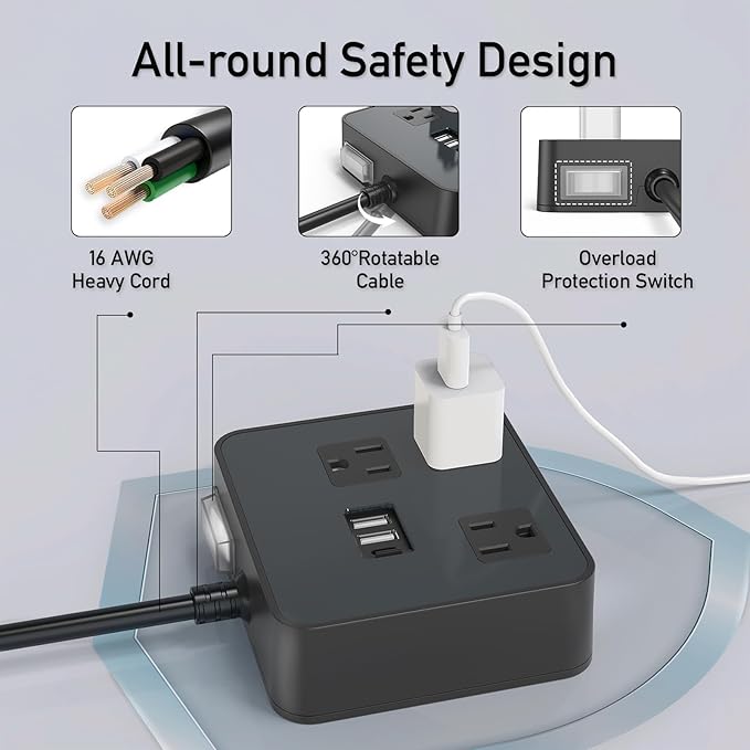 Outdoor Power Strip Weatherproof, KPQ IPX6 Waterproof Surge Protector Power Strip with 3 Outlets, 2 USB A & 1 USB C, 6Ft Heavy Duty Extension Cord for Indoor Outdoor
