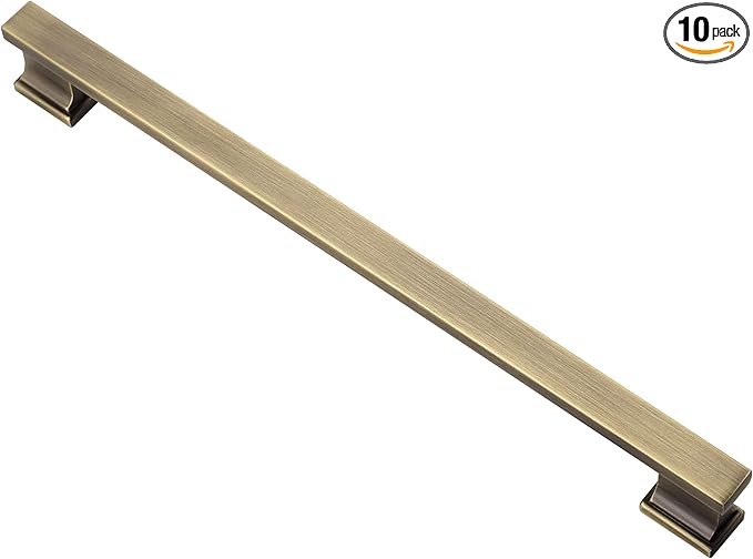 Alzassbg 10 Pack Brushed Antique Brass Cabinet Pulls, 9 Inch(228.5mm) Hole Centers Kitchen Cabinet Handles for Cabinets and Drawers AL3061AB