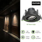 Canless Recessed Gimbal Downlight Rotatable-Spotlight 5 CCT 3 Inch Eyeball Ceilling Potlight, Dimmable Recessed Lights Fixture with Junction Box, 8W CCT Adjustable, Black Round Trim, 6 Pack