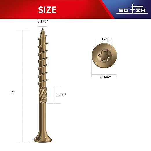 #8 x 2 Inch Deck Screws (116Pcs) 1lb. Carbon Steel, Yellow, Flat Head, Rust Resistant epoxy Coated, with T25 Star Bit