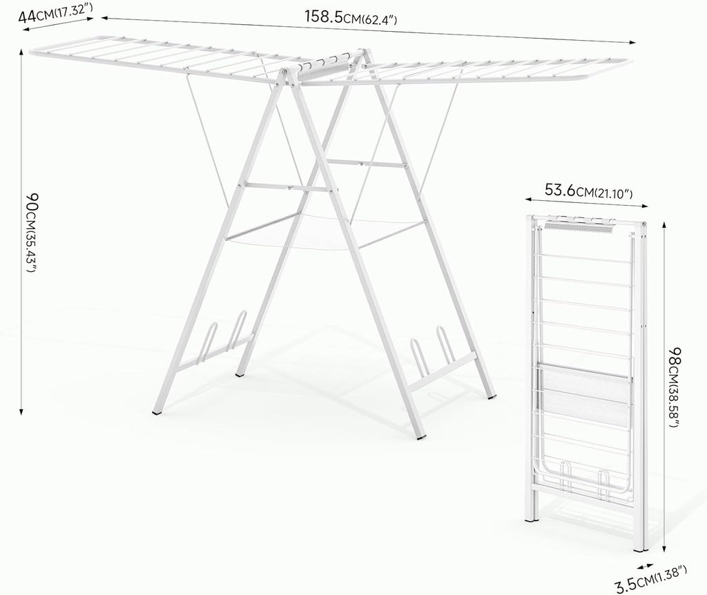 APEXCHASER Drying Rack for Clothing Foldable, Metal Laundry Rack Collapsible, Ultra Thin Gullwing Clothes Airer with Adjustable Height for Towel Baby Clothes Indoor Outdoor Laundry Room, White