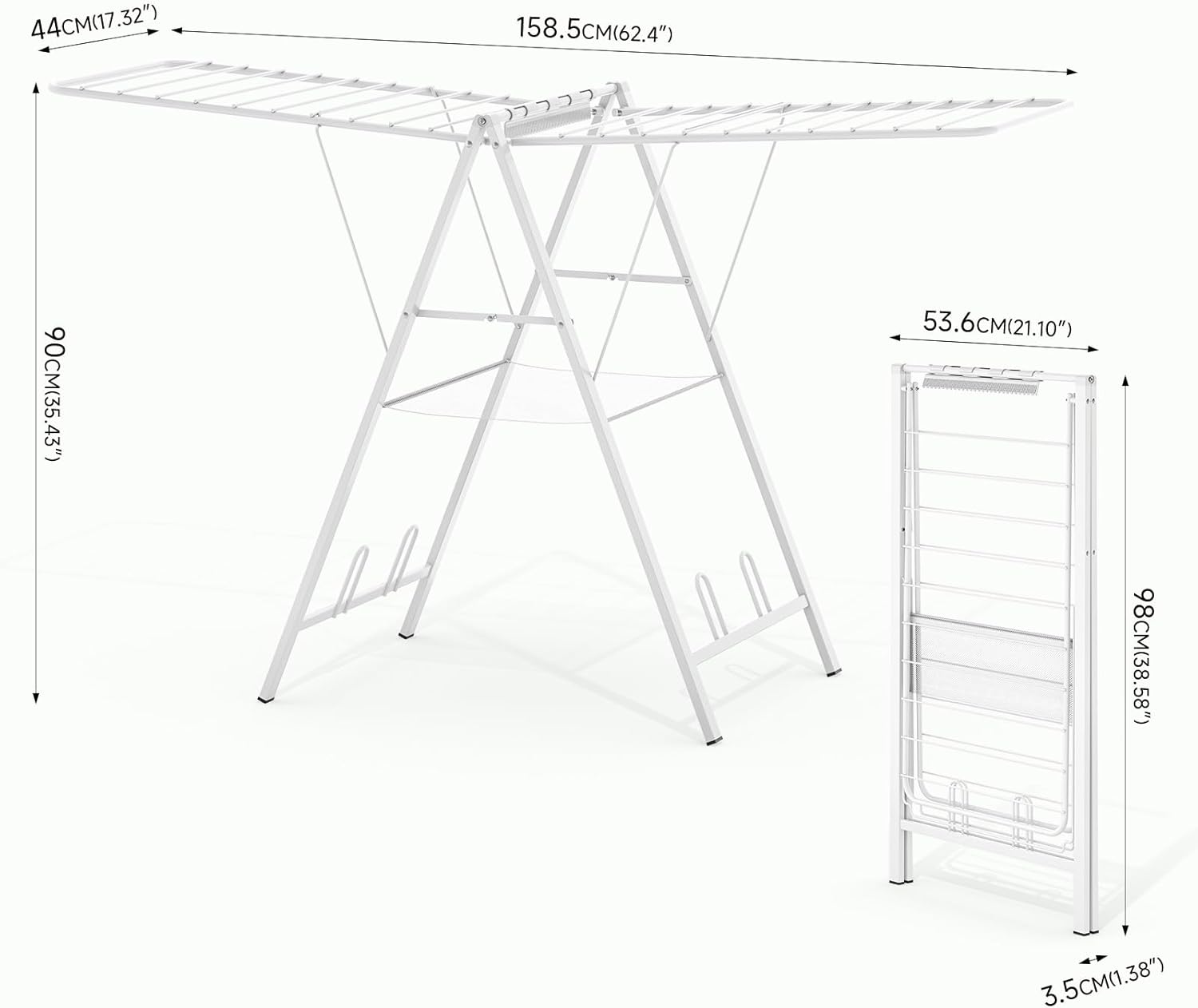 APEXCHASER Drying Rack for Clothing Foldable, Metal Laundry Rack Collapsible, Ultra Thin Gullwing Clothes Airer with Adjustable Height for Towel Baby Clothes Indoor Outdoor Laundry Room, White