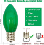 25 Pack C9 Ceramic Green Replacement Bulbs, St. Patrick's String Light Bulb Vintage Incandescent Light Bulbs for Christmas Wedding Patio St. Patrick's Day Decoration, E17/C9 Intermediate Base, 7 Watt