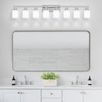 8-Light Bathroom Light Fixtures, 52inch Nickel Vanity Light with Milky White Glass Shade, Modern Bathroom Wall Lights Over Mirror, Farmhouse Wall Sconces Lighting for Bedroom Living Room