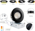 Black Gimbal recessed Lights 4 Inch 6 Pack, Gimbal canless recessed Lights with Junction Box,9W 750LM,Dimmable,5CCT Selectable,Air Tight