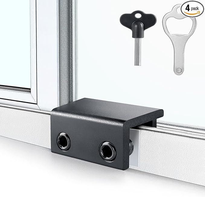 ZRFCXE Window Locks,4 Pack Sliding Window Locks with Key for Vertical & Horizontal Sliding Windows Doors,Easv to Install,Adjustable Security Window Lock for Patio Bedroom Home and Office (Black)