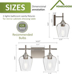 Vanity Bathroom Light, 2-Light Bathroom Light Fixtures Over Mirror, Silver Vanity Lights for Bathroom with Clear Glass, Modern Wall Lamp for Cabinet Hallway, Bedroom