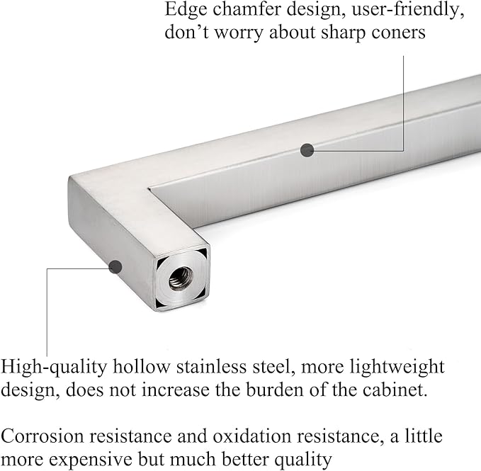 10 Pack Brushed Nickel Cabinet Pulls 3 3/4 Inch Hole Center Square Cabinet Pulls Drawer Handles Cupboard Handles Modern Stainless Steel Kitchen Cabinet Hardware