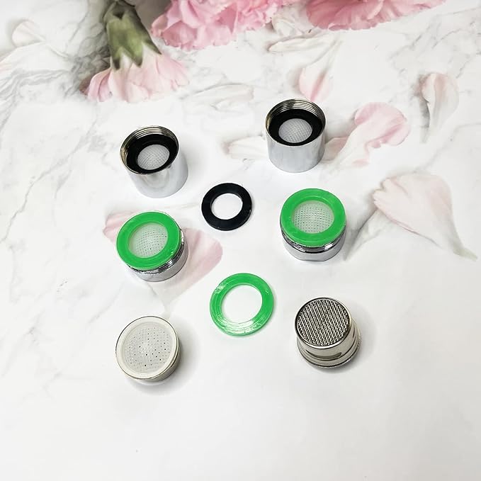 4pcs Faucet Aerators, 2pcs Aerator Filter Replacement Parts, with Brass Housing, 2pcs 15/16 Inch Male and 2pcs 55/64 Inch Female Bathroom Aerator Faucet Filters with Gaskets,for kitchen bathroom