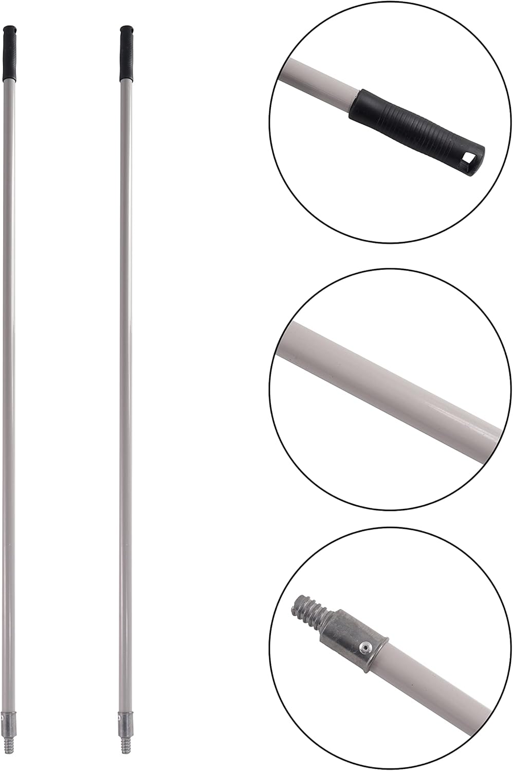 Matthew Cleaning Commercial Screw On Mop Handle for Floor Cleaning Heavy Duty Mop Head Replacement Holder 60inch with Threaded Metal Tip(Gray, 12 Pack)