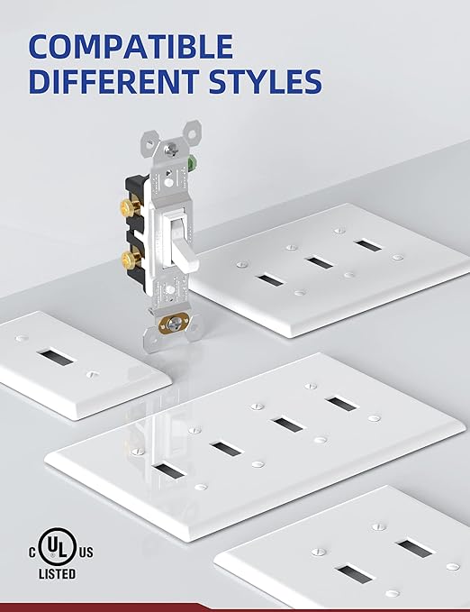 AIDA 15 Amp Single Pole Quiet Indoor Toggle Switch Self-Grounding ON Off, Residential Grade, UL Listed, Quickwire Push-in & Side Wired (White, 10 Pack)