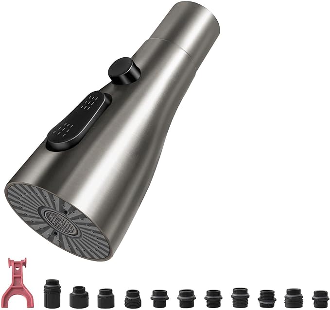 Pull Down Kitchen Faucet Spray Head Replacement, 3-Function High Pressure Sink Faucet Sprayer with 9 Adapters, Compatible with American Standard