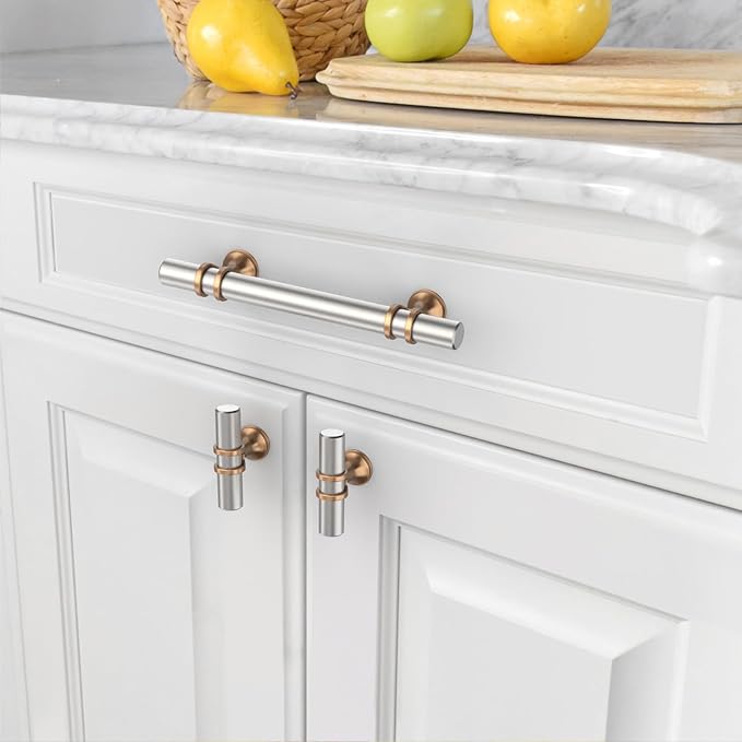 Asidrama 10 Pack 3.75 Inch(96mm) Brushed Satin Nickel and Champagne Bronze Kitchen Cabinet Handles, Cabinet Pulls Kitchen Cabinet Hardware Cupboard Handles Drawer Pulls