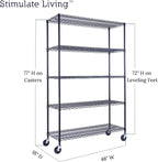 48"x18"x72" PRIME HEAVY DUTY Black 5-Tier Wire Shelving NSF 4000 LBS MAX Capacity Storage Rack for Commercial, School, Home, Garage, Warehouse, Industrial, and Hospital Uses (with Wheels)