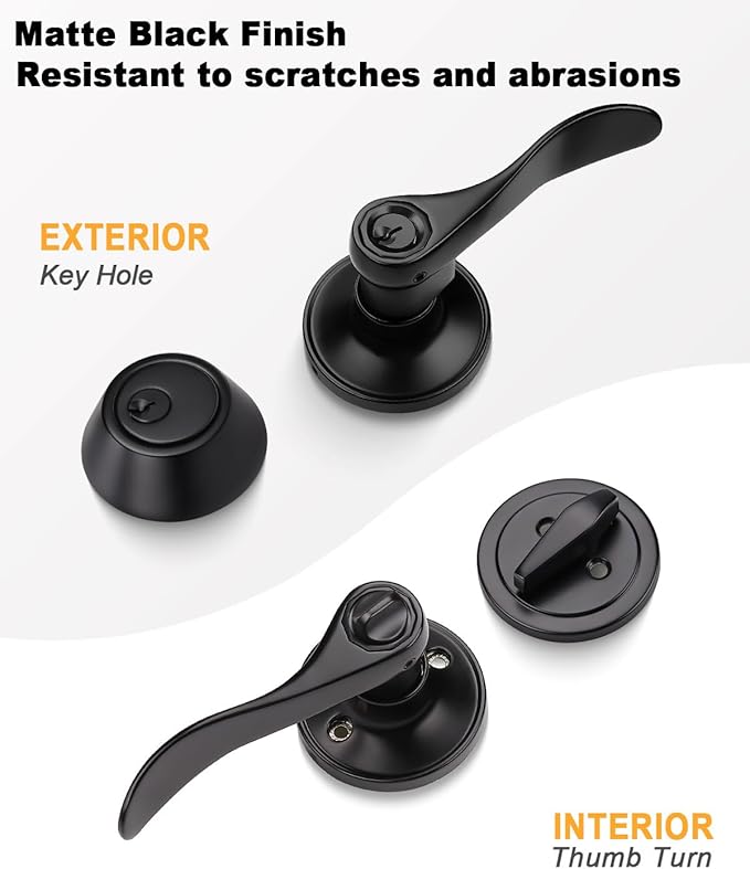 3 Pack Exterior Door Lever Lockset with Single Cylinder Deadbolt Black Door Handle with Deadbolt Lock Set Keyed Alike, Matte Black Finished