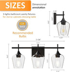 Vanity Bathroom Light, 3-Light Bathroom Light Fixtures Over Mirror, Black Vanity Lights for Bathroom with Clear Glass, Modern Wall Lamp for Cabinet Hallway, Bedroom