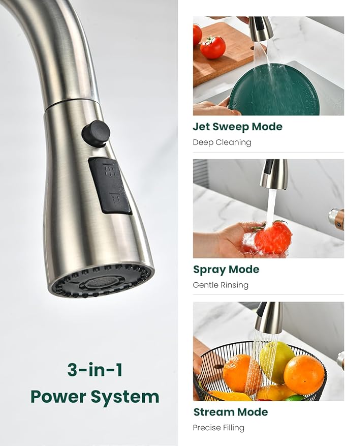 APPASO 3-Way Filter Faucet, Kitchen Faucet with Water Filter, 3 in 1 Faucet for Kitchen Sink Commercial Single Handle, SUS304 Stainless Steel Brushed Nickel (Without Filtration Device)