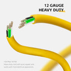 12 Ft Outdoor Extension Cord - 12/3 SJTW Heavy Duty Yellow Extension Cable with 3 Prong Grounded Plug - Power Cord for Lawn, Garden, Appliances