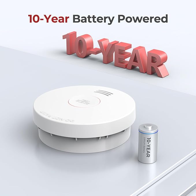 SITERLINK Smoke Detectors 10 Year Battery Operated,UL217-9th Listed Smoke Alarm with Test-Silence Button,Photoelectric Sensor Fire Alarms Smoke Detectors with LED Lights for Home, GS525A (6 Pack)