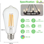 Depuley LED Light Bulbs E26: Chandeleir Lights Bulb 6W Equivalent 60W - Edison Vintage Bulbs Warmlight 2700K ST58 Clear Glass Bulb 800LM 80+CRI Non-Dimmable 12-Pack