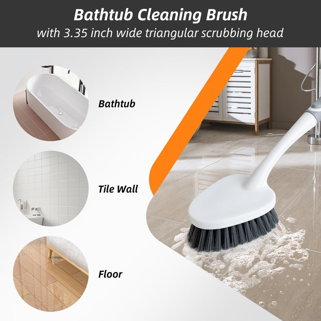 3 Pack Heavy-Duty Scrub Brush Set, Grout Brush, Shower Squeegee, Shower Cleaning Brush with Non-Slip Grip and Stiff Bristles Scrub Brushes for Cleaning Bathroom, Kitchen, Tile, Grout, Tub, Floor, Sink