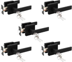Probrico 5 Pack Entry Door Lever with Lock and Key,Entrance Door Handles for Office and Front Door,Matte Black Door Knobs Keyed Alike Same Key Lockset (Each with 3 Keys)