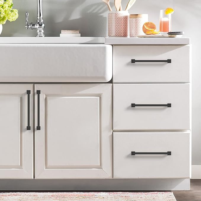 6 Pack 6.25 Inch Matte Black Cabinet Pulls - Kitchen Cabinet Hardware