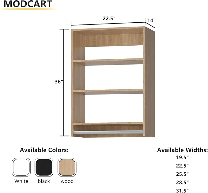 Medium Double Hanging Closet Unit, Modular Closet System, Wood Closet System Organizer with Storage for Walk In Closets, Clothing Rack Closet for Hanging Clothes, Bedroom, Wood, 22.5"W