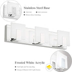Aipsun 3 Lights Dimmable Modern LED Vanity Light for Bathroom Frosted White Acrylic Chrome Up and Down Bathroom Wall Light Fixtures Over Mirror(White Light 6000K)
