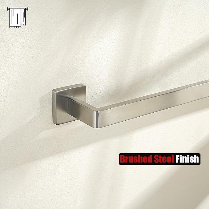 JQK Brushed Towel Bar, Rounded Edges 18.41 Inch Towel Rack, 304 Stainless Steel Bathroom Wall Mount, Useable Length 16 Inch, TB250L16-BN