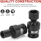 AOBEN 18 PCS 1/2" Drive Shallow Universal Impact Socket Set, Swivel Socket with Flexible Wobble, 6 Point, Metric,10-24mm,Cr-V Steel, Includes Extension Bars and Adapter