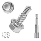 QSJ 120PCS #8 x 1/2'' Sheet Metal Screws 410 Stainless Steel Hex Washer Head Fast Self Tapping Screws with Screwdriver Bit Silver