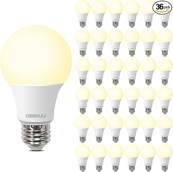 36 Pack A19 LED Light Bulbs 60W Equivalent, Soft White 2700K, 800 Lumens, E26 Base, Non-Dimmable, 8W Energy Efficient Warm LED Bulbs for Home Lighting