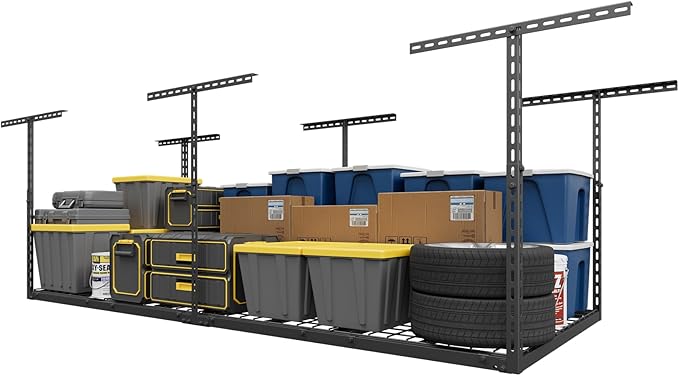 3X8FT Overhead Garage Storage Rack, 22"-48" Height Adjustable Garage Ceiling Storage Racks, Heavy Duty Metal Garage Storage Organizer System, 750LBS Weight Capacity