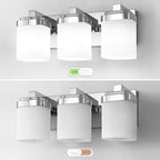 3-Light Chrome Bathroom Light Fixtures, Vanity Lights for Bathroom Mirror Lamp with Milky White Square Glass Shade, E26 Base Modern Wall Sconce Kitchen Light Fixtures Led Vanity