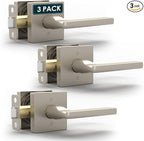 Mega Handles Prime Privacy Door Handle - 3 Pack Reversible Brushed Nickel Door Handles, Heavy Duty Bed & Bath Door Handles with Privacy Door Lock, Fits All Standard Doors - Satin Nickel