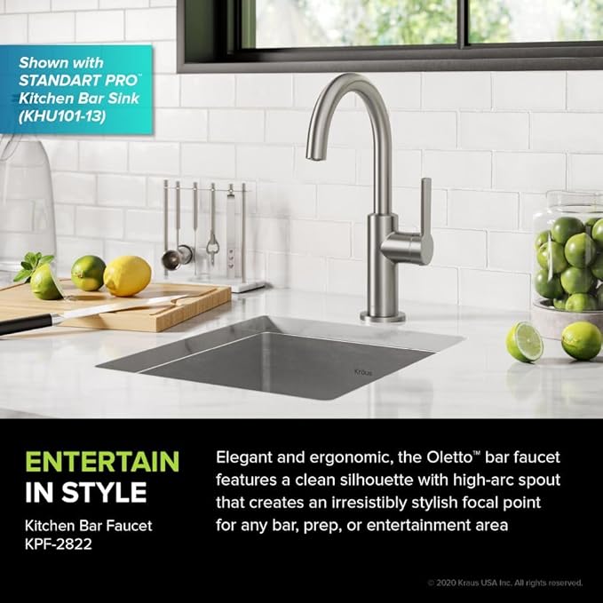 KRAUS Oletto Single Handle Kitchen Bar Faucet in Spot Free Stainless Steel, KPF-2822SFS