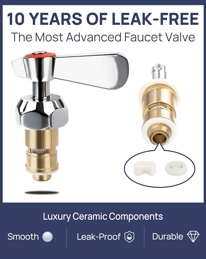 LEAD-FREE Faucet Handle Repalcement Valve Stem Repalcement Assembly, Commercial Faucet Parts for Kitchen Sink Faucet, Brass Constructed with Ceramic Disc, Red for Hot