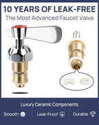 LEAD-FREE Faucet Handle Repalcement Valve Stem Assembly, Commercial Faucet Parts for Kitchen Sink Faucet, Brass Constructed with Ceramic Disc, A Pair of Red for Hot and Blue for Cold
