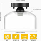 Semi Flush Mount Ceiling Light - Clear Glass Pendant Lamp Shade, Matte Black Finish, Modern Farmhouse Light Fixture for Hallway Corridor Kitchen Entryway Bedroom, Bulb Not Included